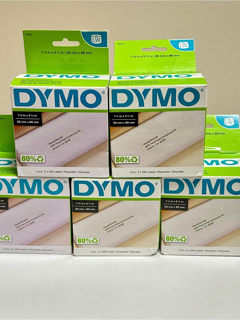Lot of 5 Boxes of Dymo 30252 Address Labels - 1  1/8" X 3  1/2" White Labels